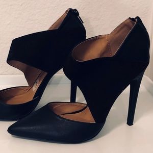 Faux Leather/Suede Strap Heels